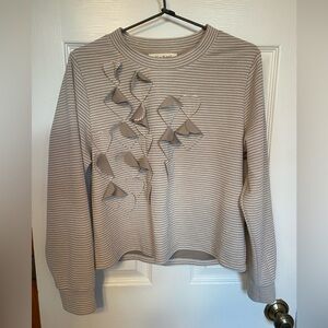 Blue Tassel Textured Ruffle Sweater | Neutral Beige